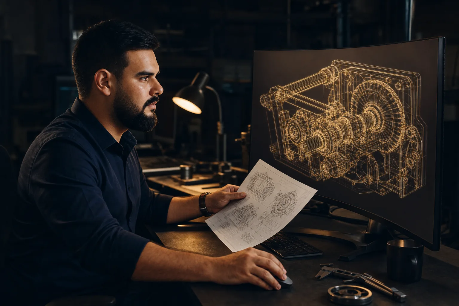 Eric Souza projetando em estação CAD